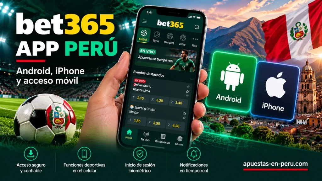 Aplicación Bet365 Perú para Android y iPhone – acceso móvil a eventos deportivos, apuestas en vivo, autenticación biométrica y funciones de seguridad